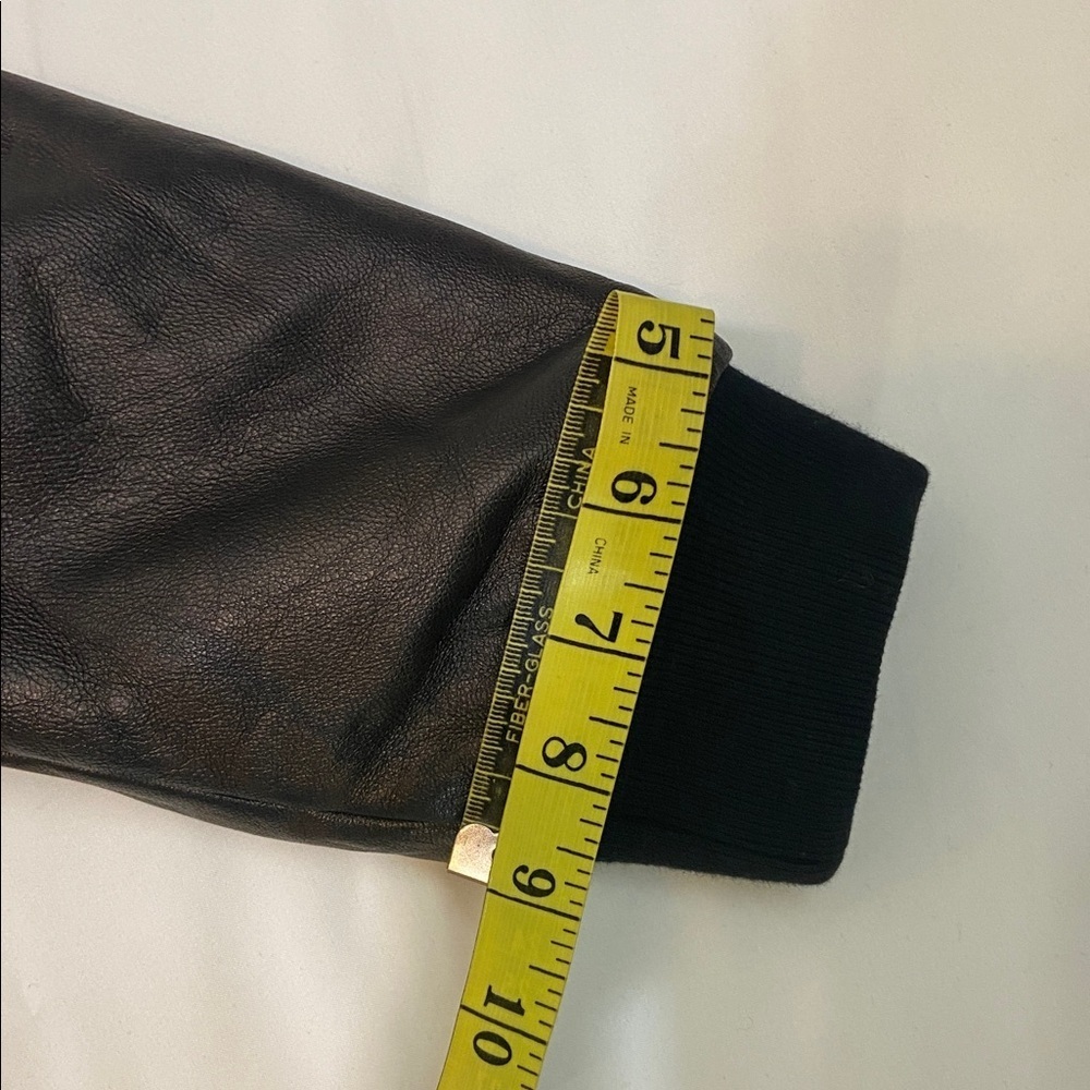 Women’s Black Varsity Bomber Wool Coat With Leather Sleeves. Bust-40 inches - Picture 10 of 11